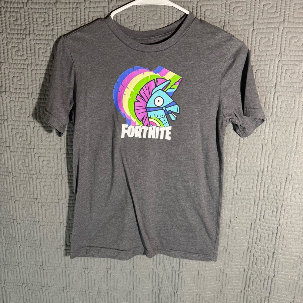Fortnite T-Shirt Boys Size Large 10/12 Grey Gray Llama Short Sleeve